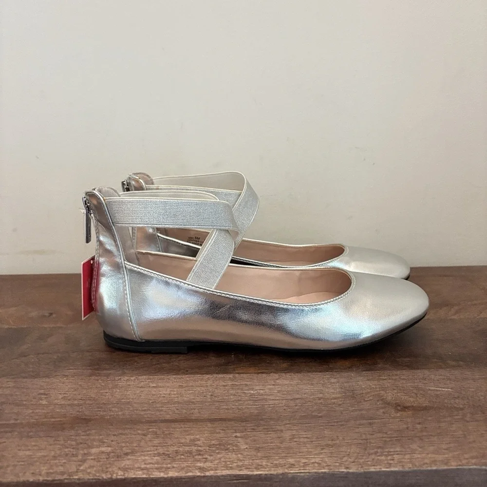 Nina Girls Dress Shoes Ballet Flats Silver Metallic Leather Marissa Size 5 NEW